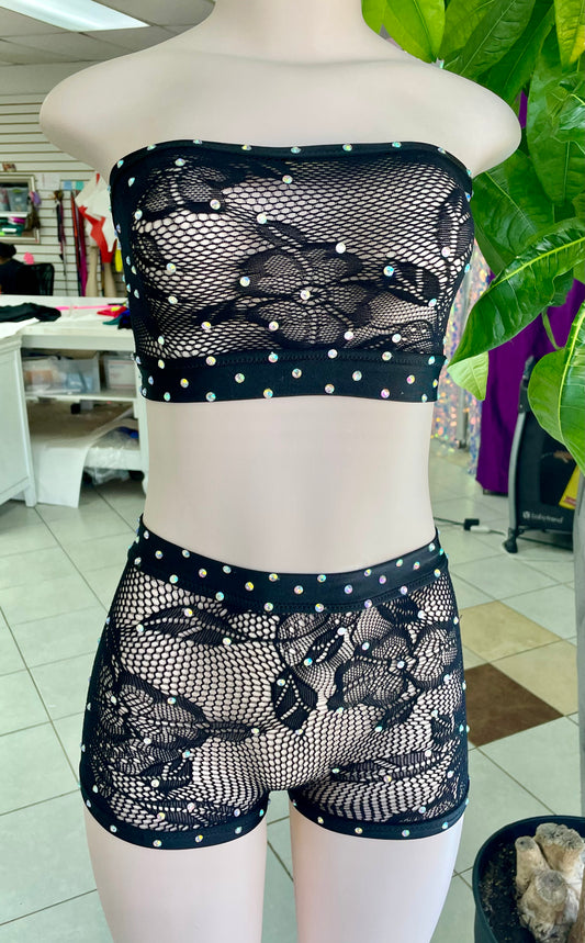 Black Floral 2pc Short Set